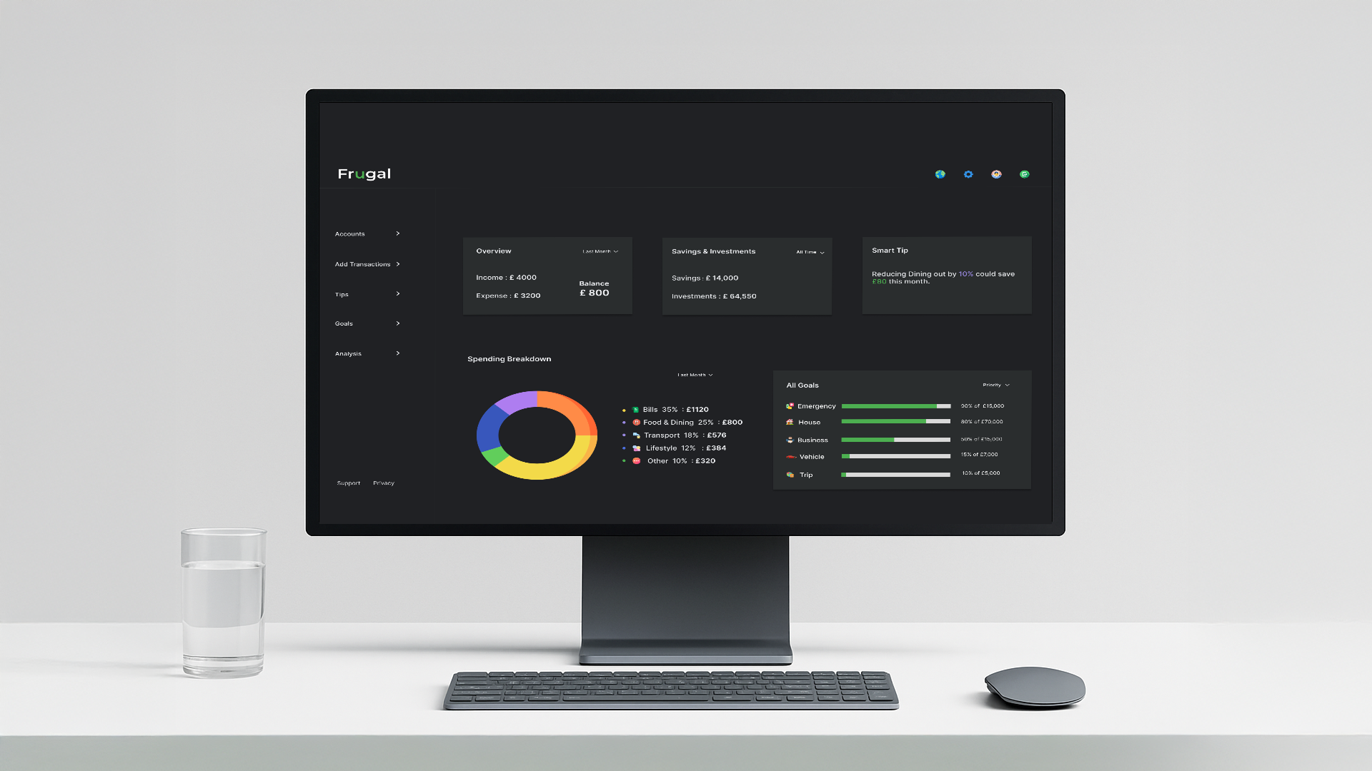 Frugal desktop dashboard screenshot